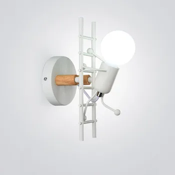

Simple Nordic modern cartoon Doll wall light Iron Led Wall Lamp iron small man LED light little man climb stair wall light