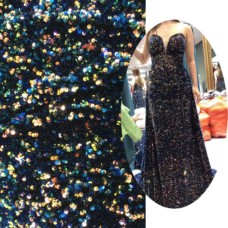 

New Starry Sky Embroidery Sequins Fabric Designer DIY Wedding Dress Party Suit Tablecloth Background Cloth Telas Material 90cm