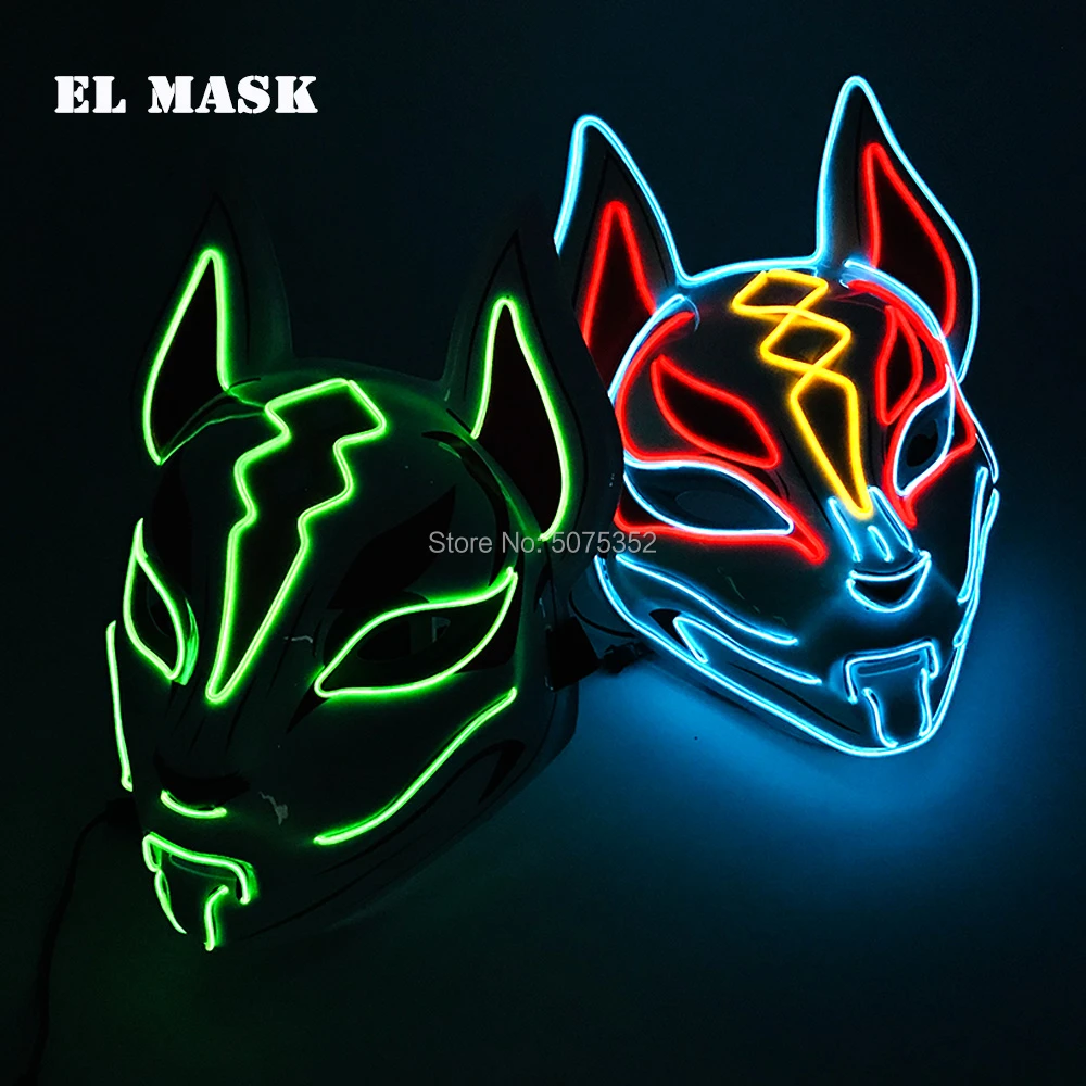 Women's Costumes Anime Expro Decor Japanese Fox Mask Neon Led Light Cosplay Mask Halloween Party Rave Led Mask Dance DJ Payday Costume Props wonder woman costume