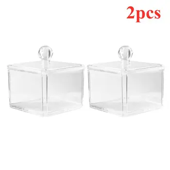 

2pcs Bathroom Square Storage Box Acrylic Canister Versatile Storage Box Jewelry Box Exquisite Makeup Box Swab Box Container