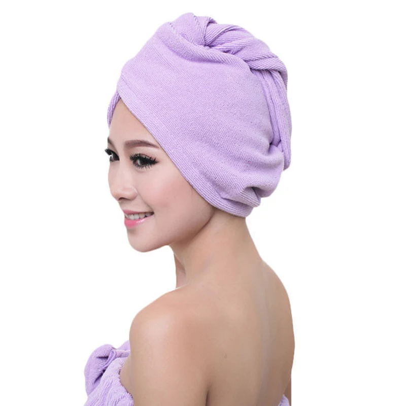 8 цветов кораллового бархата сухие волосы банное полотенце из микрофибры Быстрый тюрбан для сушки супер абсорбирующие женские волосы кепки обертывание с кнопкой утолщаются - Цвет: Purple