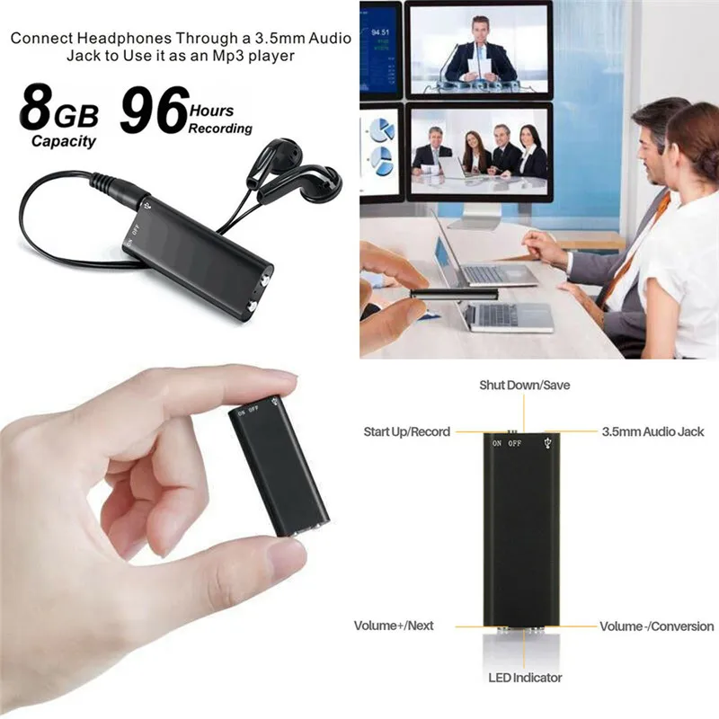 Мини 8GB Магнитный цифровой диктофон аудио Диктофон MP3