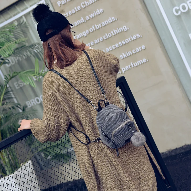 Women Mini Backpack Corduroy Small Crossbody Bag For Teenage Girl Striped Soft Cloth Fabric Shoulder Bag Ladies Kids Phone Purse 2
