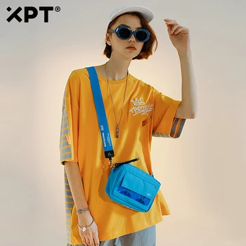 

XPT national tide striped t-shirt tide brand stitching embroidery compassionate cotton loose five-point sleeve clothes sum