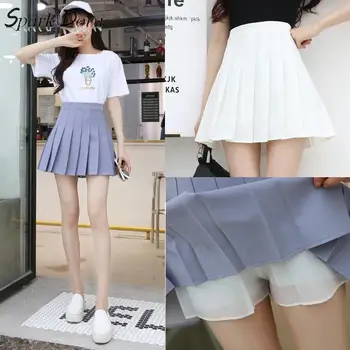 

SparkDora 2020 American School Style Fashion Women elegant half Pleated mini Skirt high waist casual girls women leggings Skirts