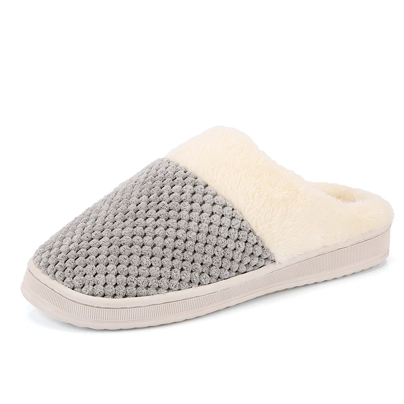 Light Grey BESCONE/зимние мужские тапочки; теплая хлопковая домашняя Нескользящая простая повседневная обувь; 1782-1 - Цвет: Light Grey