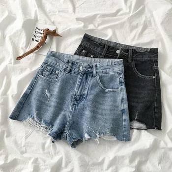 

fashion design denim women shorts 2020 summer new high waist tassel pocket wide leg sexy female shorts top quality