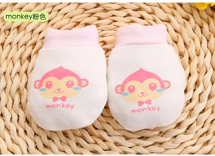 Детские перчатки, 1 пара, милые антицарапки для маленьких мальчиков и девочек с мультяшным рисунком, подарок для новорожденных, Хлопковые варежки-царапки - Цвет: Monkey Pink