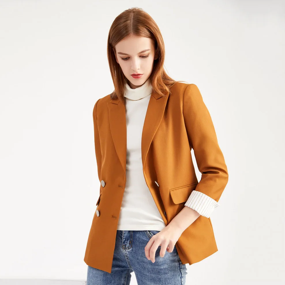 Vintage Double Breasted Office Women Blazer 2020 Autumn Spring Casual Long Sleeve  Loose Suit Coat Female Elegant Chic Clothes