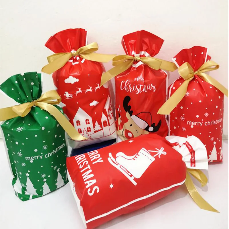 12 шт рождественские подарочные сумки Санта Клаус Рождественская елка красный зеленый упаковочные сумки с новым годом Рождественские Сумки для конфет Navidad