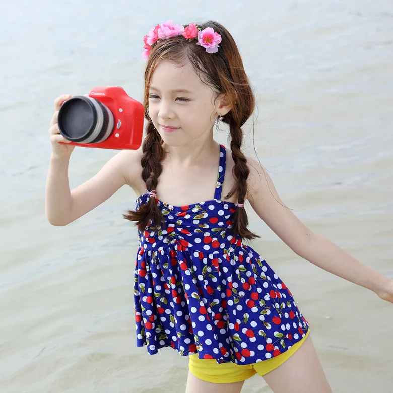 

2018 New Style Xiqi Children's Swimsuit Women's Cute Little Cherry Two-Piece Swimsuit Girls Set