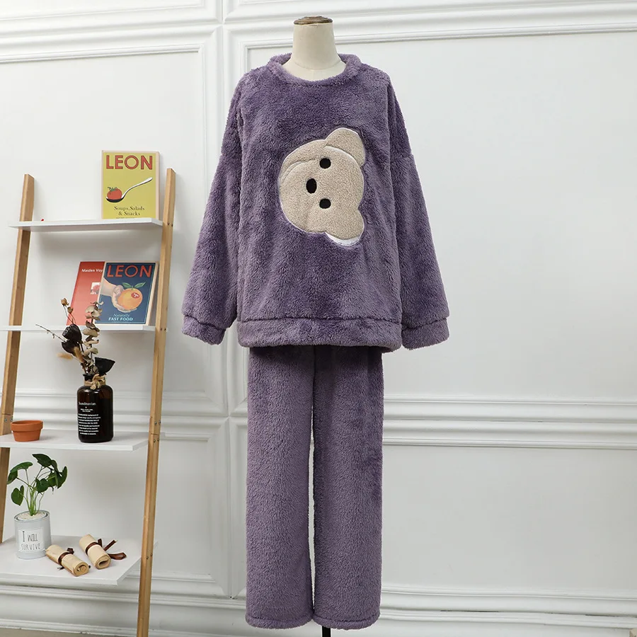 Pajamas for Women Winter Thick Coral Fleece Cute Home Clothes Warm and Comfortable Loose Pajamas Suit