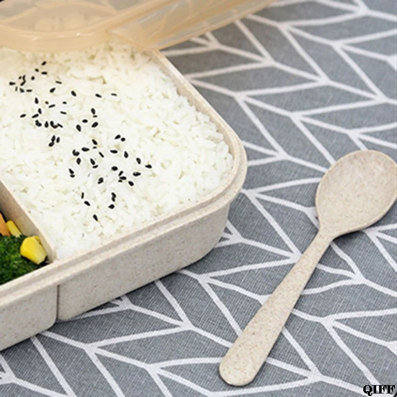 Пшеничная соломенная коробка для обеда с ложкой Bento box креативный квадратный чехол для конфет посуда