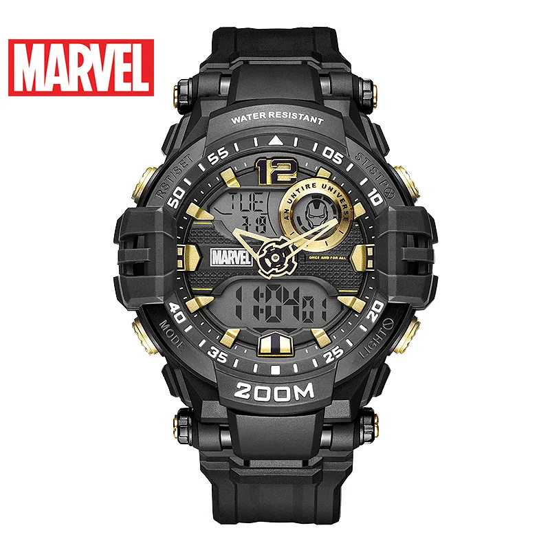 Disney Marvel Digital Dual Display Wristwatch Iron Man Personality Trend Waterproof Sports Watch Couple Watch Gift for Men 20Bar