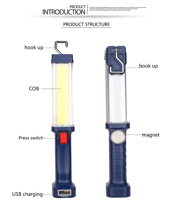 USB Перезаряжаемый светодиодный COB рабочий светильник, светильник-вспышка, магнитный фонарь, гибкая контрольная ручная лампа, рабочий светильник, уличный точечный светильник