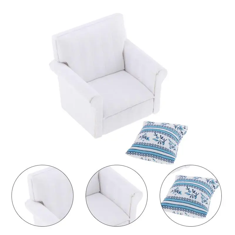 1Pc Mini House Mini Model Living Room Scene White European Sofa with Cushion Dollhouse Sofa Supplies Dollhouse Furniture