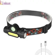 COB XPE LED Headlight Micro USB Charging Waterproof Headlamp Camping Flashlight Hunting Frontal Head Torch by Lithium Battery
