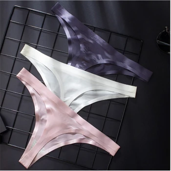 

Sexy transparent ice silk low waist one piece seamless sexy ladies thong 3PCS