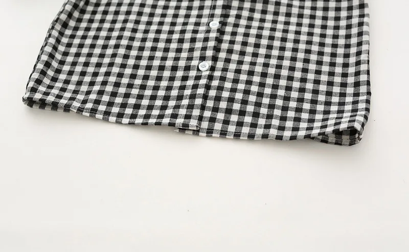 Autumn New Style Girls Black And White Lattices Coat Japanese-style Fold-down Collar Mid-length Tops Fashion Small CHILDREN'S Pu