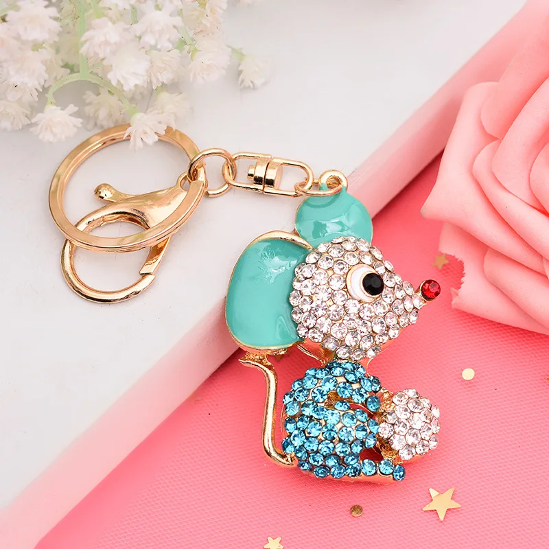 Enamel blue Прекрасный Синий Розовый крыса брелок с мышью Стразы милый кулон с кристаллом Сумочка Кошелек сумка автомобильный ювелирный держатель ключей креативный подарок - Цвет: Enamel blue