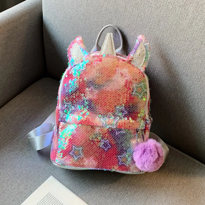 Рюкзак с единорогом, mochilas, школьные сумки для девочек-подростков, милый рюкзак с блестками, модный, цветной, крутой, с шариками для волос, ПУ, mochila pequena