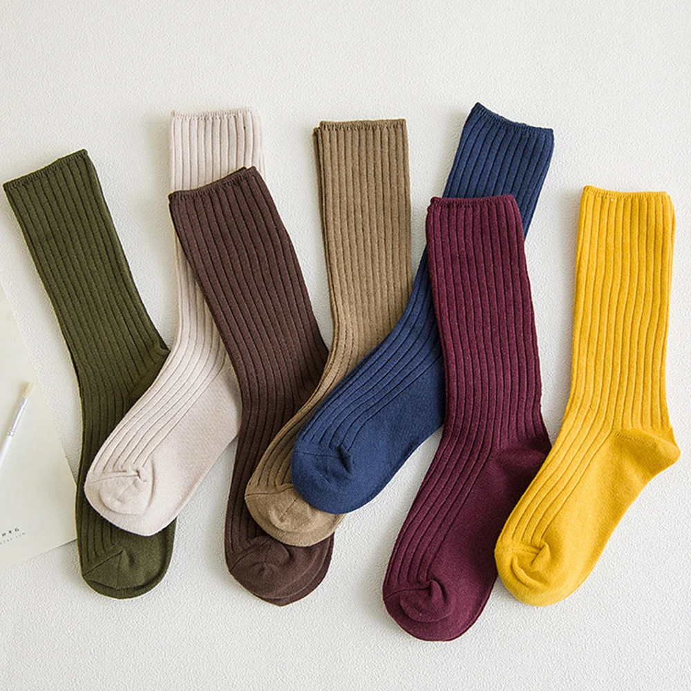 Высокие носки женские хлопковые вязаные носки зимние теплые однотонные 18 видов повседневные женские носки высокого качества 200 иглы