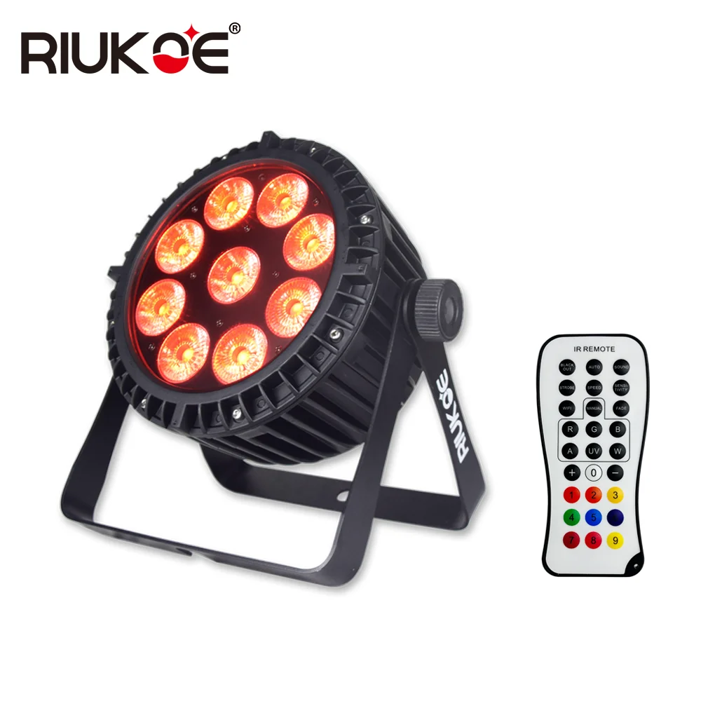 

RIUKOE 9x12W wireless/wifi/dmx battery powered OLED led par RGBWA+UV 6in1