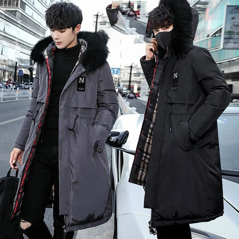 

Parkas Men 2019 New Winter Jacket Long Thicken Warm Cotton Big Fur Hooded Outwear Hooded Overcoat Can Be Worn On Both Sides