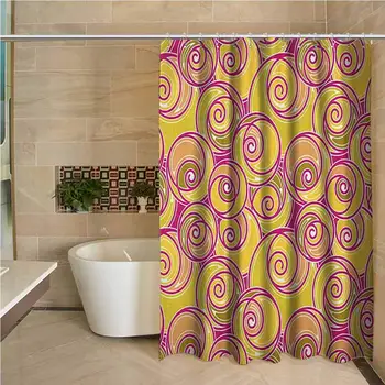 

Grunge Waterproof and colorful shower curtain Ornate Abstract Curlicues Vibrant Oval Shaped Nostalgic Retro Polyester shower