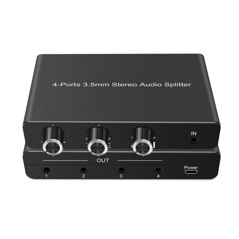 Multi Headphone Splitter with Treble &Bass Volume Control Distributor 3.5mm Stereo Splitter Box