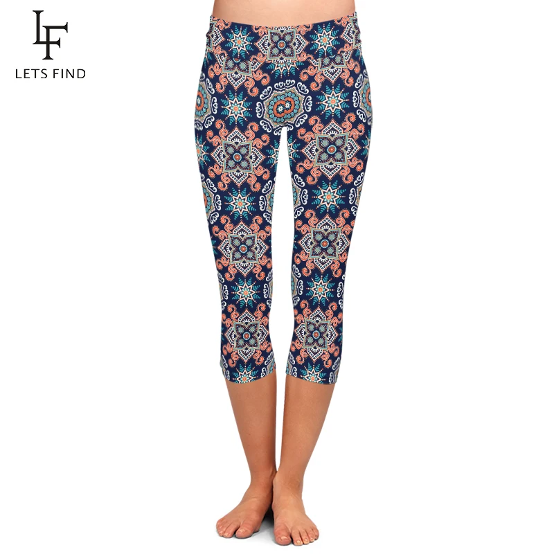 LETSFIND Mandalas Print High Waist Capri Leggings Elasticity Women Digital Printed Leggins Push Up Strength Pants