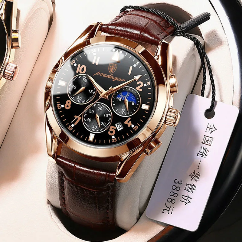 Podagar-reloj analógico de cuarzo para hombre, accesorio de pulsera resistente al agua con Cuero Luminoso, complemento Masculino de marca de lujo con diseño moderno, 2021