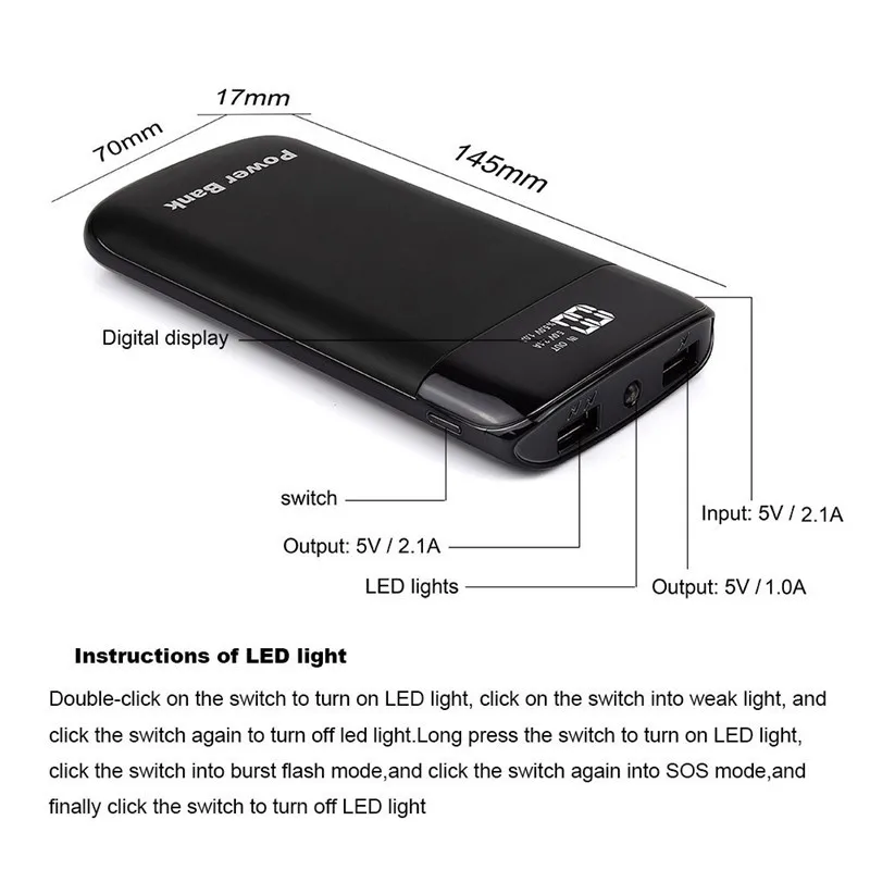 Portable Fast Charging Power Bank 50000mAh Mobile Phone External Battery Charger with LED Light Digital Display Outdoor Charger mini power bank