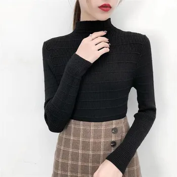 

Slim Knit Pullover Half High Neck Womens Sweater Female Long Sleeve Jumper Tops