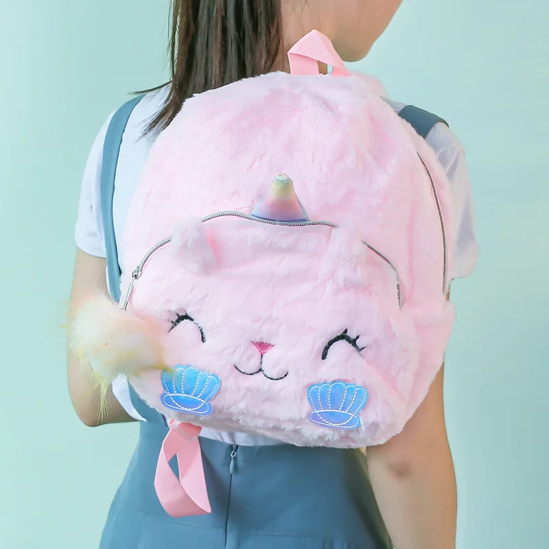 Детский рюкзак с единорогом Kawaii пушистые рюкзаки для детского сада, плюшевая сумка для девочек, детская модная сумка-книжка