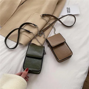 

Mobile Phone Bag Women's 2020 New Style Fashion Simple Chain Bag Oil Wax Leather Messenger Bag