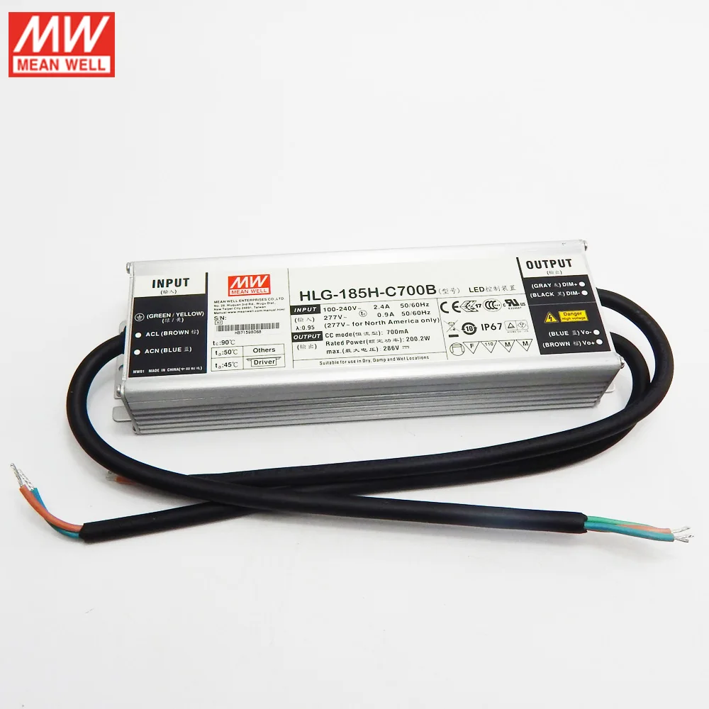 MEAN WELL Dimming Power Supply HLG-185H-C700B 700mA 200W IP67 waterproof Dimmable LED driver PFC | Обустройство дома