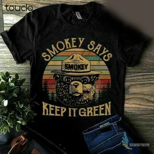 

NEW Smokey Says Keep It Green Vintage Smokey Bear Mens T-Shirt Black Cotton Tee
