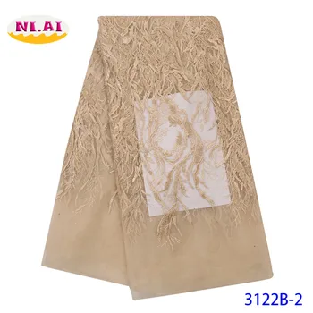 

Gold Latest French Lace Fabric High Quality Tulle Heavy Lace Handmade Beaded Lace Wedding Dresses Luxury Africa Lace NA3122B-3