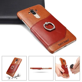

Luxury genuine Leather case For Huawei mate 9 card slot finger ring stand back cover For Huawei mate 9 Pro slim shockproof coque