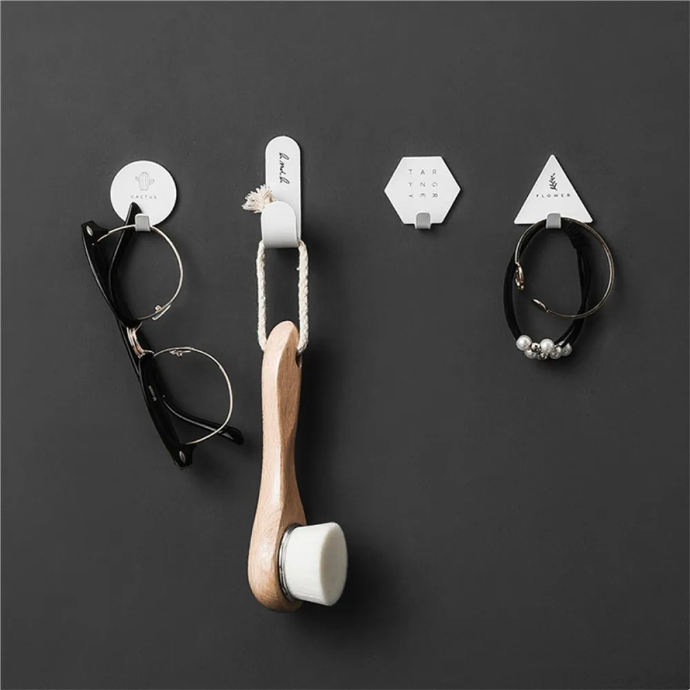 

4PCS Geometric Wrought Iron Hook Adhesive Hang Rack Clothing Debris Key Porch Hooks Self Adhesive Kitchen Wall Door Hook Hanger