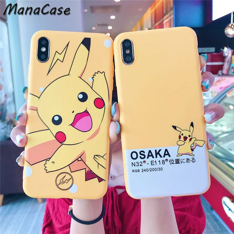 

Cute Japan Pikachu Solid Color Frosted Phone Case For iPhone X XS MAX XR 6 6s 7 8 Plus For TPU Soft Back Cover Cases