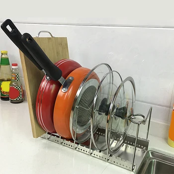 

Pan Cover Holder Metal Support Frame Base Pot Lid Iron Storage Rack Stand Cutting Board Knife Rests Organizer Kitchen Gadgets