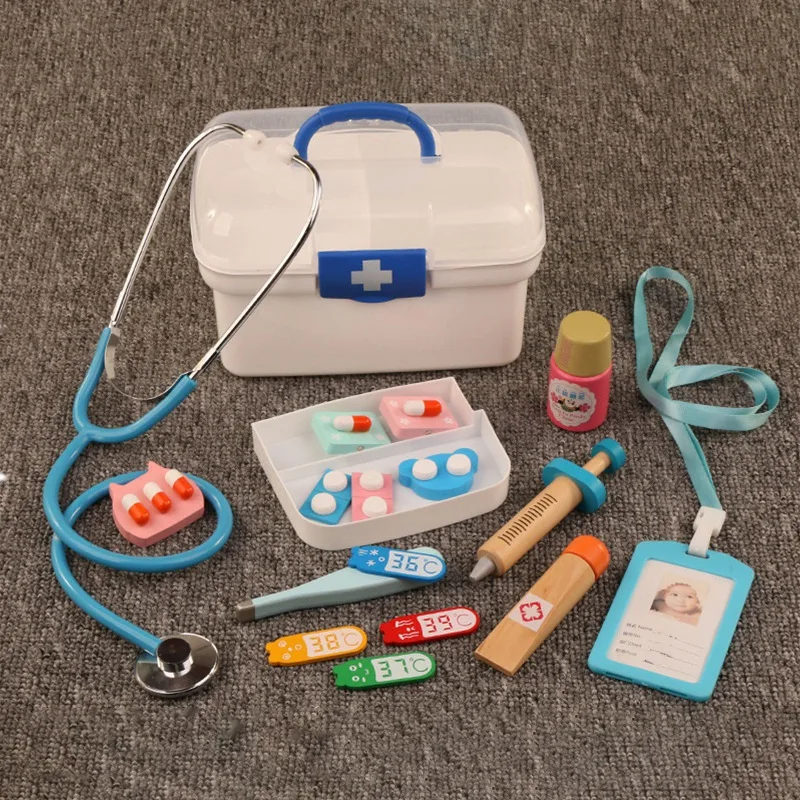 16 шт. Детские ролевые игры, игрушки доктора, детский деревянный медицинский набор, имитационный медицинский сундук, набор для развития детей