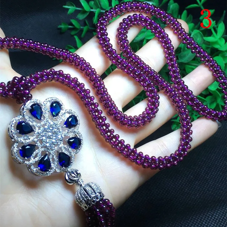 

Garnet Sweater Chain Fashion Crystal Accessories 7A Natural India Purple Teeth Black Garnet Sweater Chain