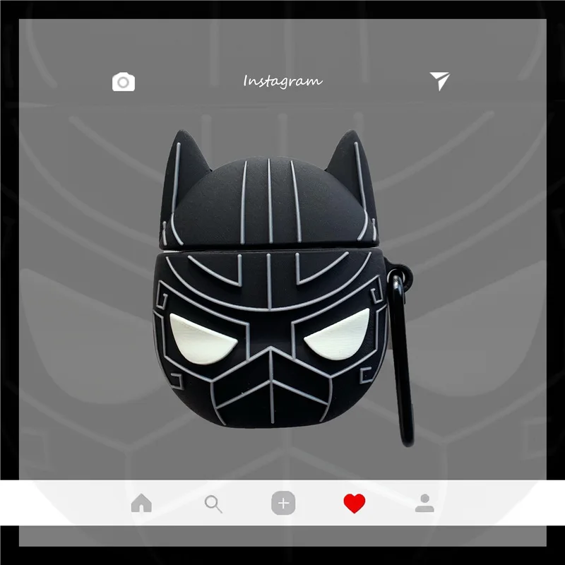 

Cute Case for AirPods Silicone Bluetooth Earphone Case for Airpods 2 Cartoon Protective Cover 3D Design Super Hero Black Panther