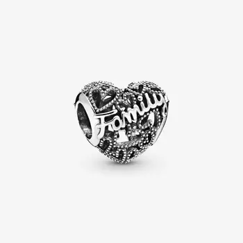 

Hot Sterling Silver 100% 925 Sterling Silver Family Heart Charm fit Original Pandora Bracelets Jewelry Lady Birthday Gift 2020