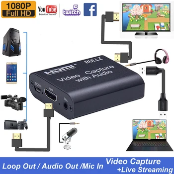 

HDMI to USB 2.0 Video Capture Digtal Card Facebook Streaming 1080P Audio Mic Game Live Youtube For PS3 4 XBOX Webcam Camera