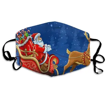 

Santa Sleigh Christmas Holiday Deer Dust Masks Reusable Cotton Breathable for Outdoor Cycling Face Earloop Masks Dust Pollen