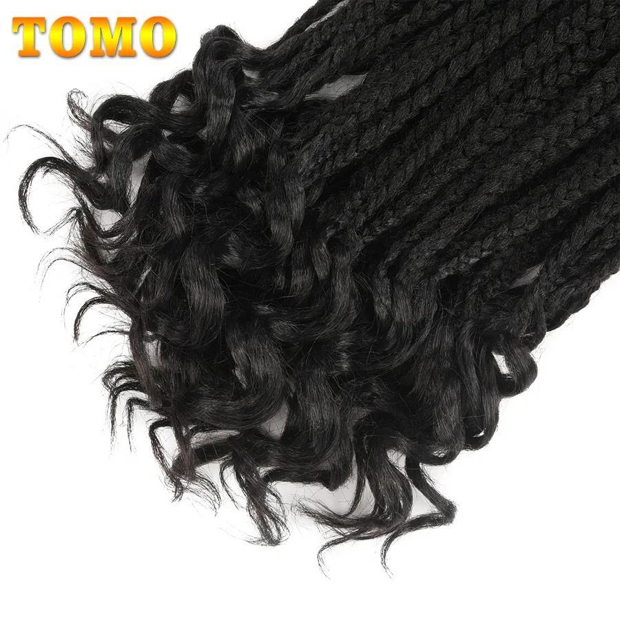 TOMO Box Braids Crochet Hair 14 18 24 Inch 3X Goddess Box Braids Crochet With Curly Ends Ombre Synthetic Braiding Hair